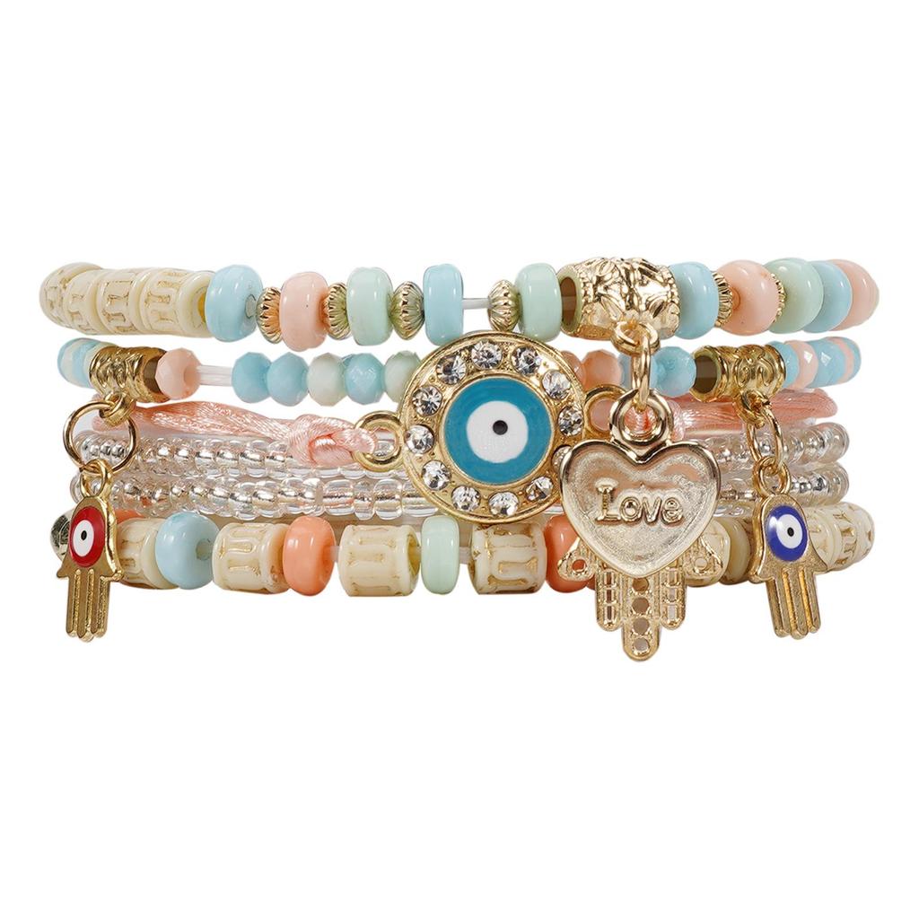 Eye of the Devil Handmade Beaded Bracelet - European & American Style, Multi-layer Elastic Design