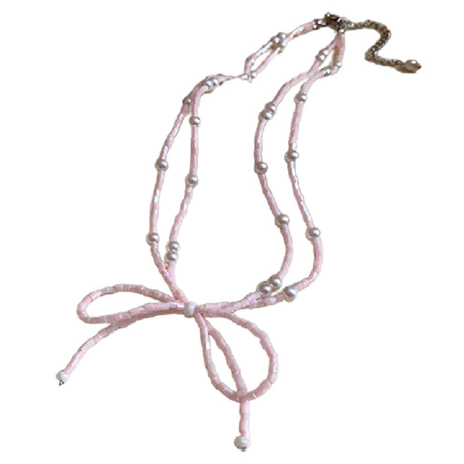 

Delicate Bowknot Pendant Necklace for Women Pearl Beads Choker Necklace Temperament Clavicle Chain Handmade Jewelry Gift 1