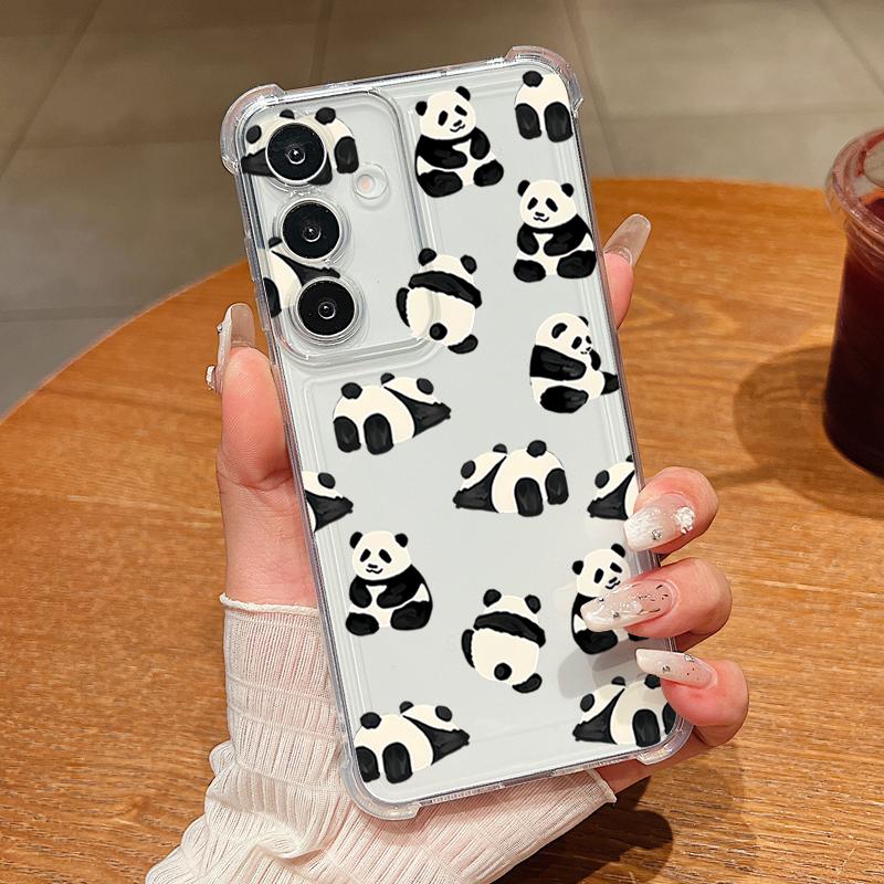 Cute Panda Pattern Phone Case For Samsung Galaxy S26 S25 S24 S23 Ultra S22 S26 Plus S21 S24 S25 FE Clear Shockproof Soft Cover