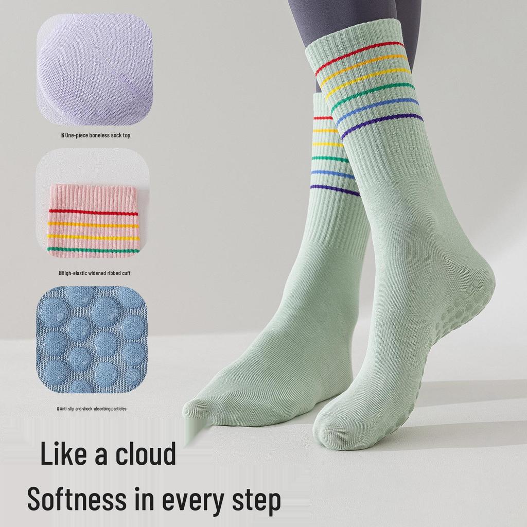 Two Wolves Women's Non-Slip Ballet Yoga Socks, Mid-Calf, Pure Cotton, Sweat-Absorbing, Anti-Odor.