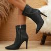 Eilyken 2024 Vinter Sexy Svart Denim spissede Tå Kvinner Ankel Korte Støvler Eelgant Tynne Høyhæl Chelsea Side Glidelås Sko