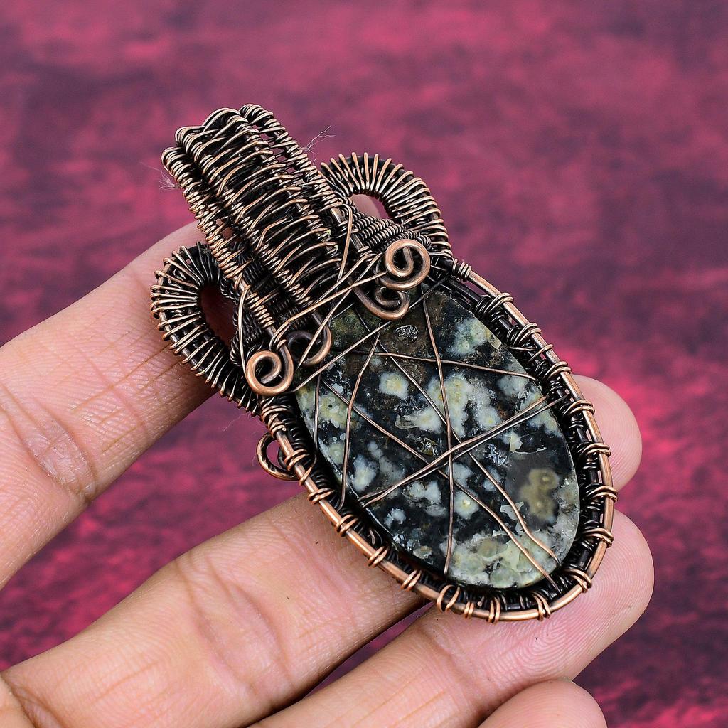 Ocean Jasper Gemstone Pendant Decent Jewelry Handmade Copper Wire Wrapped Pendant