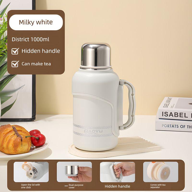 1000ml Large-Capacity Thermos Cup, Outdoor Travel Water Cup, 316 Stainless Steel Household Thermos Pot with Lid for Drinking Water White (1000ml)
