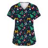 Women's Fashion Short Sleeve Christmas Print V-Neck Pocket Workwear Tops