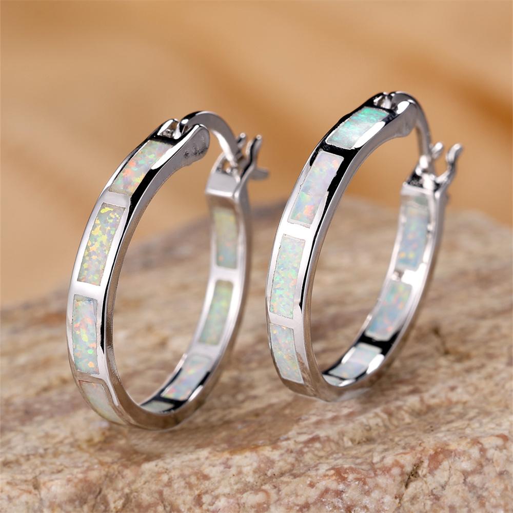 Orecchini a Cerchio Cerchio Rotondo con Pietre Multicolori Opale Bianco Blu Per Donna Vintage Oro Argento Colore Gioielli da Matrimonio Regali di Fidanzamento