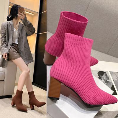 Fashion 2025 New Light Knitted Stretch Boots Women Casual Fashionable High Quality and Elegant Ankle Boots High Heels Women