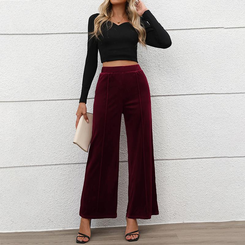 Letní dámské dlouhé kalhoty Commuter Style Temperament Velvet Wide Leg Kalhoty s vysokým pasem