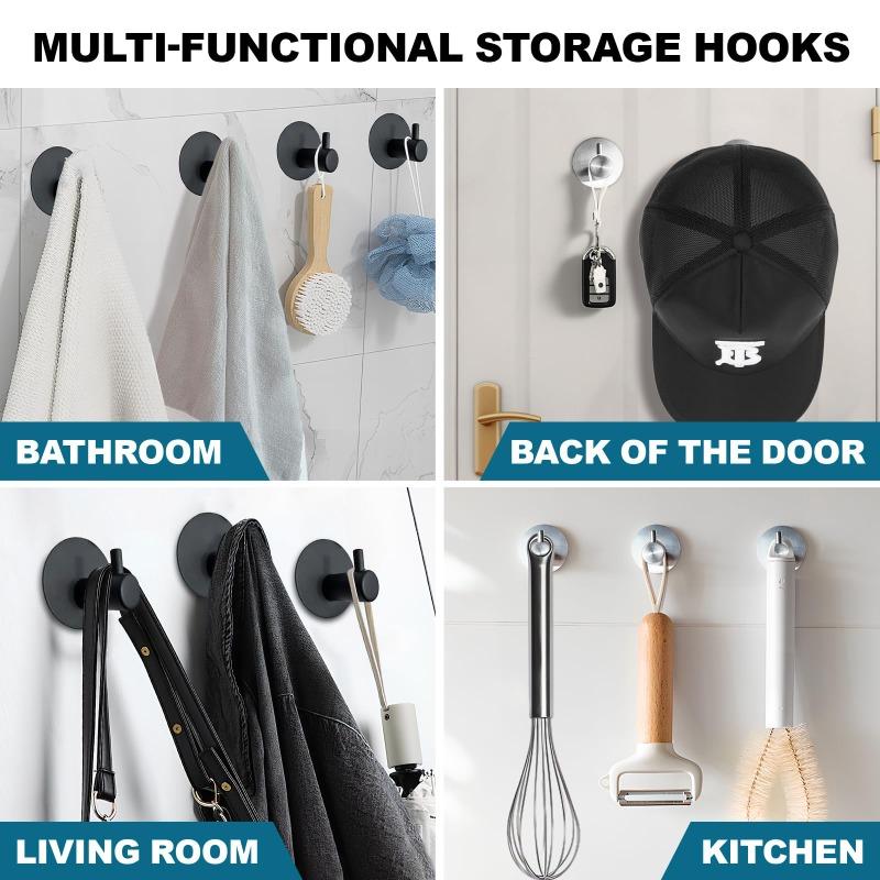 4PCS Stainless Steel Hook Self Adhesive Bathroom Wall Door Hook Coat Racks Punch-free Clothes Towel Hanger Home Storage Hooks