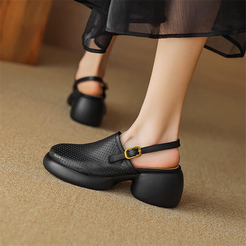 Fashion New Summer Sandals Round Toe Hollow Out High Heels Sandals for Women Handmade Platform Sandals Zapatos Mujer Chunky Heel Shoes