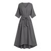 Women’s Summer Casual V Neck Short Sleeve Dress with Waist Tie Relaxed Fit Lightweight Midi Length for Everyday Wear