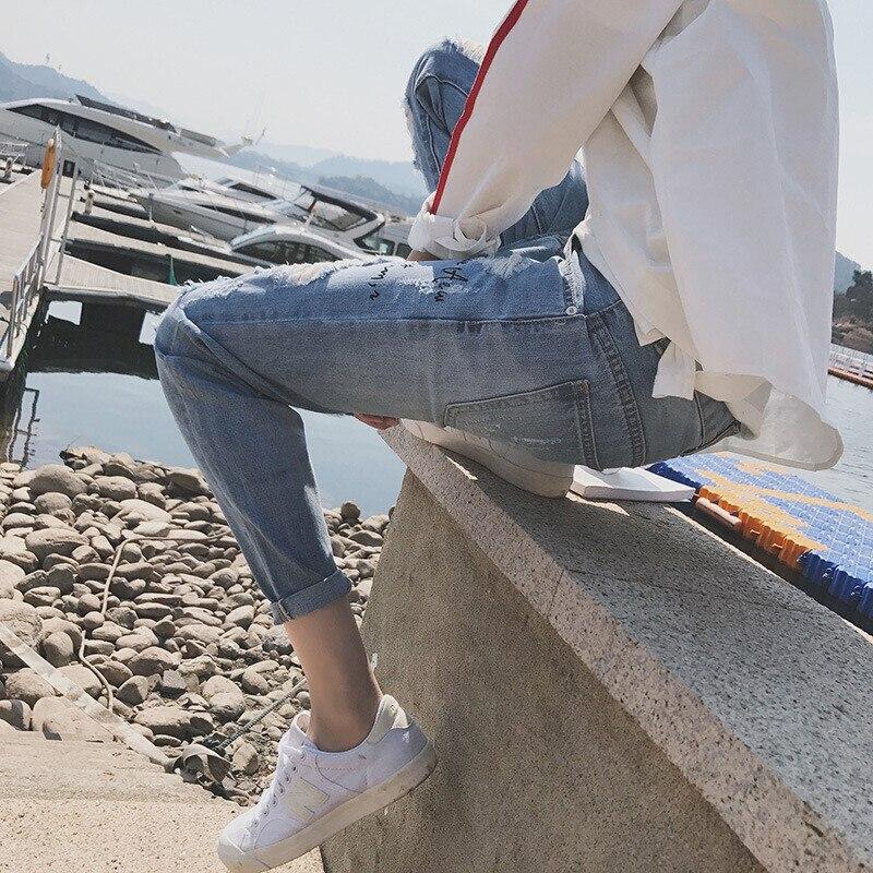Primavera 2021 Moda Angustiada Hombre Rasgado Ropa de calle coreana Slim  Cowboy Pantalones Carta Pantalones impresos Escuela Juvenil Chico Jeans  Hombres comprar a buen precio — entrega gratuita, reseñas reales con fotos  — Joom