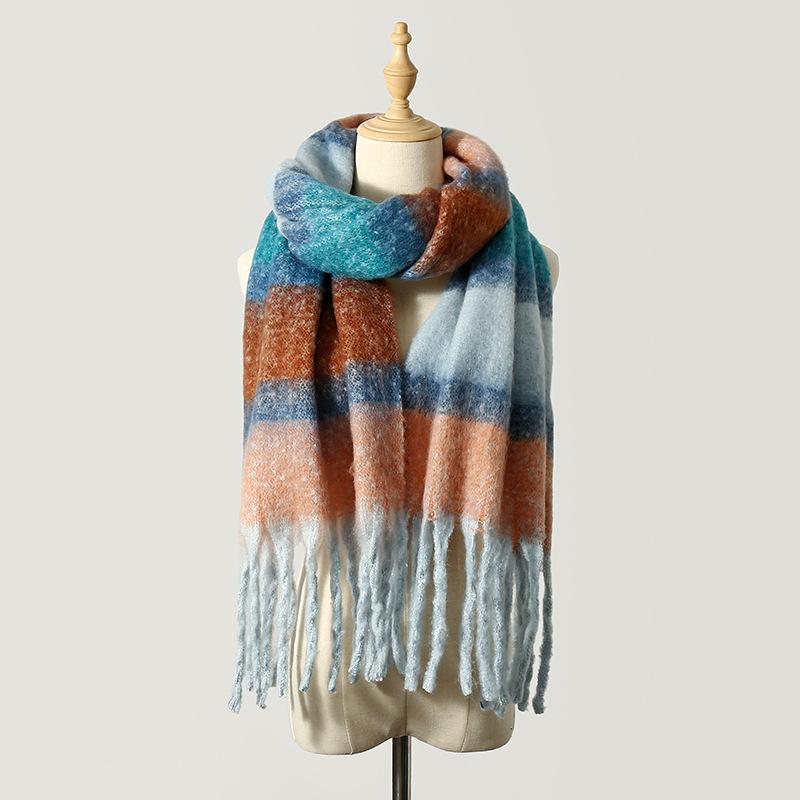 Striped Scarf Women's Autumn and Winter High-end Sense Mohair Color Warm Versatile Shawl Atmosphere Scarf Tide