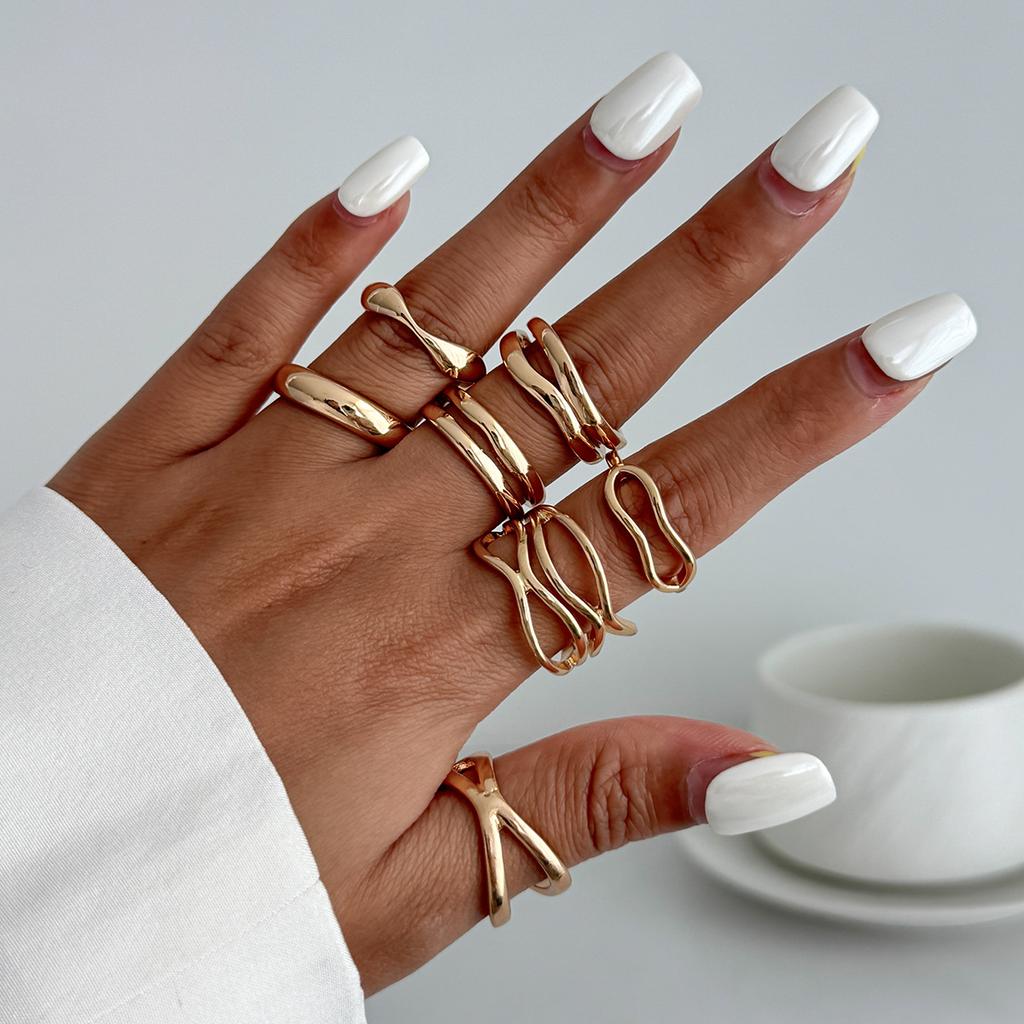 Vintage Smooth Adjustable Joint Open Rings for Women Exaggerated Gold Color Geometric Finger Rings Hip Hop Daily Jewelry Gift New