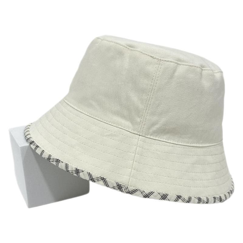 Bucket Hat Women's High Sense Department Summer New Double-sided Wear Shading Sunscreen Plaid Casual Retro Fashion