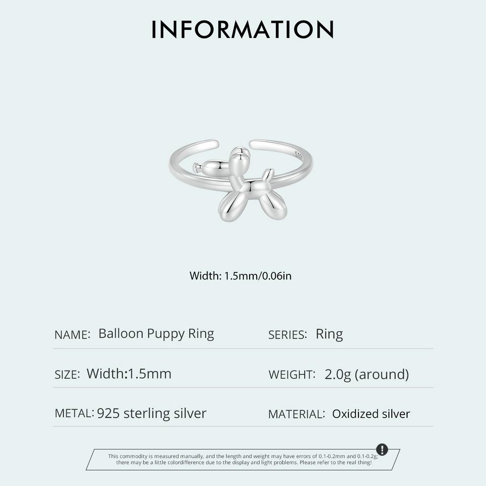 WOSTU 925 Sterling Silber Ballon-Welpen-Öffnungsring, süßer Hund, verstellbarer Ring, einfacher Schmuck für Frauen