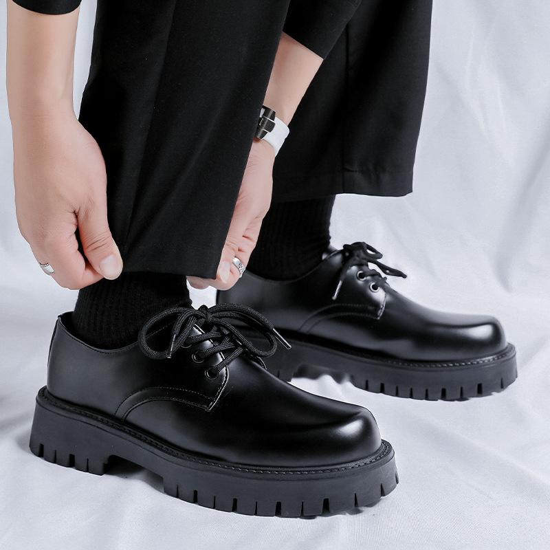 Leather shoes men's casual British platform derby shoes men's high-end black wedding groom height-increasing shoes 2112-R