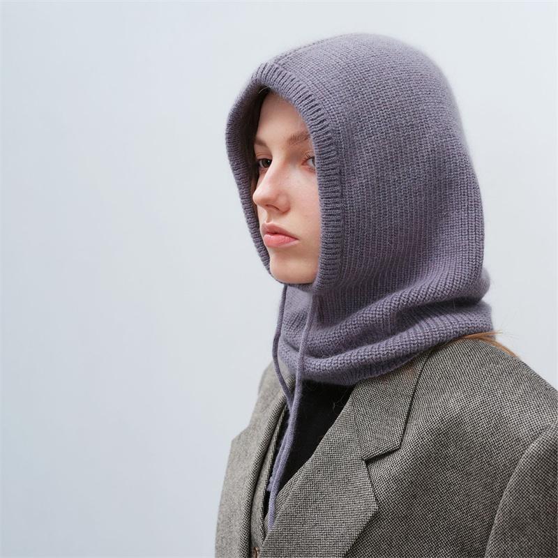 High Quality Rabbit Fur Women Knitted Hat Fashion Solid Balaclava Cap Autumn Winter Hats Korean Designer Warm Pullover Snood Hat