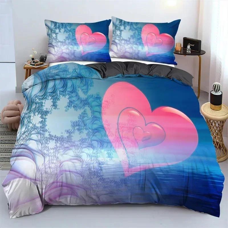 3D Love Heart Romantic Theme Valentine's Day Bedding Set Boys Girls Twin Queen Size Duvet Cover Pillowcase Bed Kids Adult
