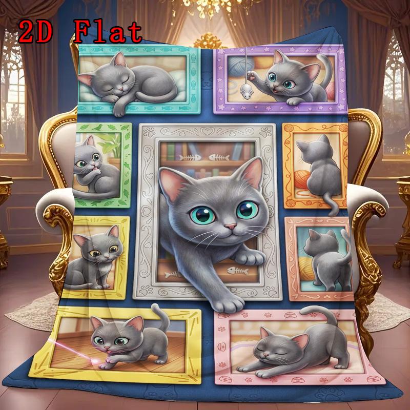 Cat Frames Collection 2D Flat Pattern Flannel Blanket, High Quality All Seasons, Home Decor, Warmth and Comfort, Perfect for Christmas Gifts.
