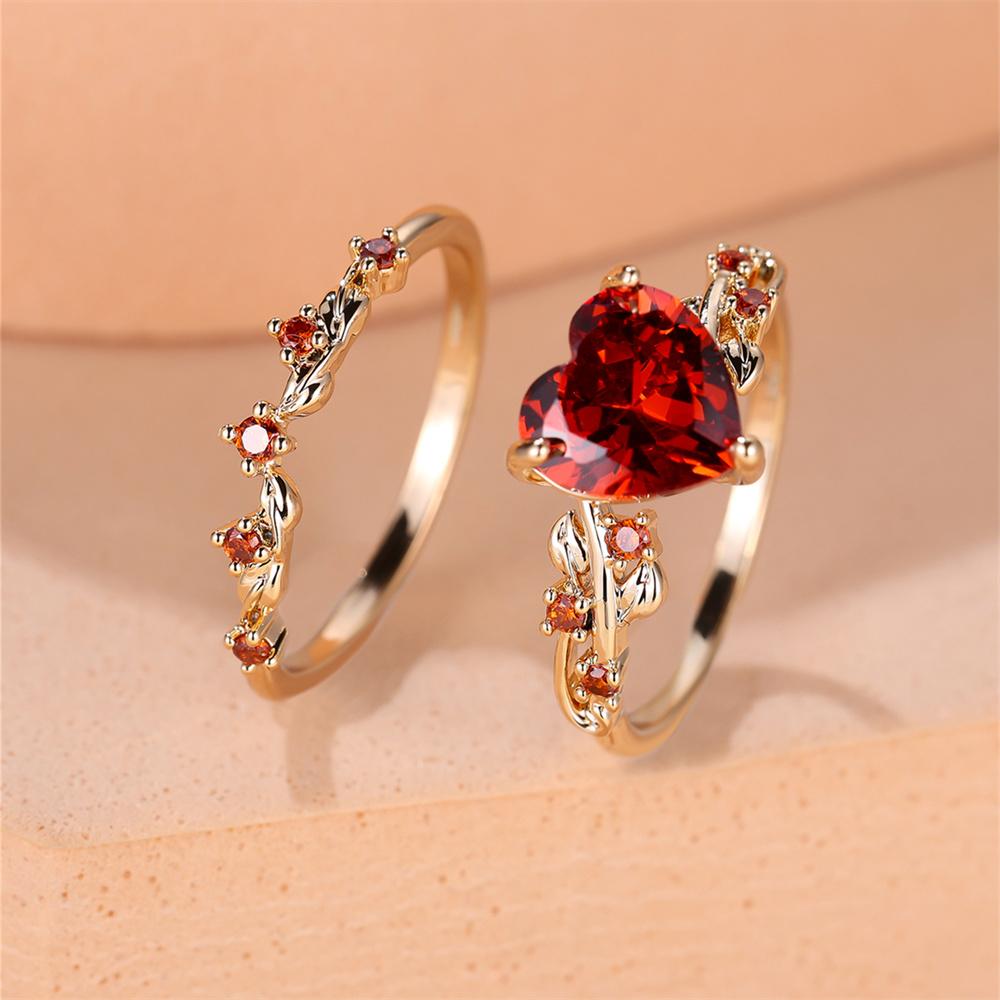 Königsblau Grün Schwarz Rot Stein Herz Ring Sets Für Damen Roségold Farbe Weiß Zirkon Braut Eheringe Muttertagsschmuck