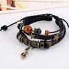 Multilayer Leather Bracelet Handmade Beaded Bracelet Musical Note Bracelet Vintage Hollow Star Bracelet (Multicolor)