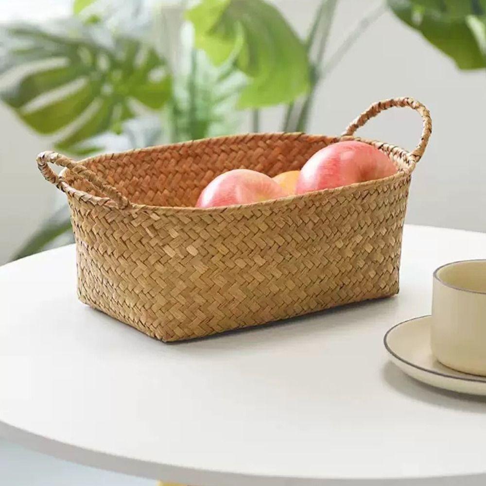 Gifts Portable Handwoven Rattan Basket Desktop Storage Tool Rattan Storage Basket Storage Baskets with Handle Food Plate