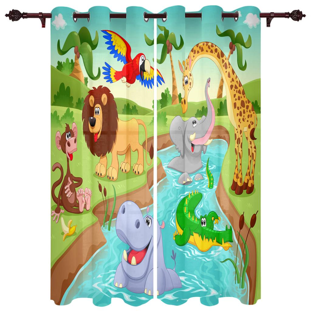 Children Curtains for Living Room Bedroom Animal Curtains for Kids Boys Girl Forest Zoo Cartoon Jungle Window Treatment Drape