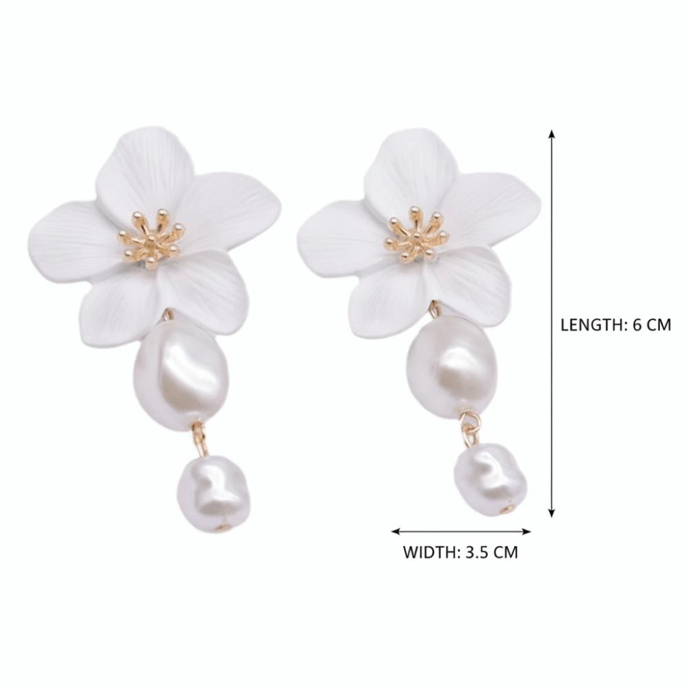 White Flower Drop Earrings Drop Shape Dangle Earrings Fashion Imitation Pearl Earrings  Gift