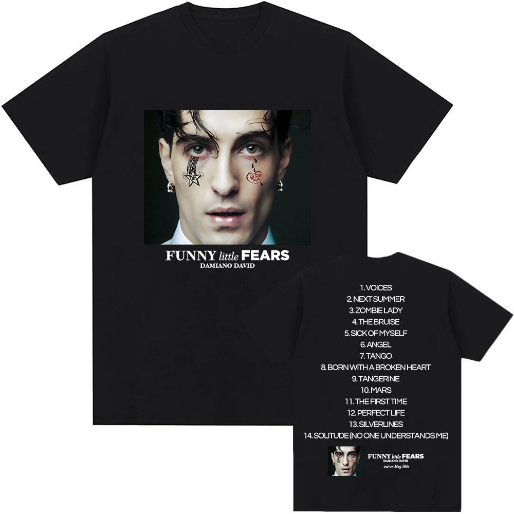

FUNNY Little FEARS Album T-shirt Damiano David Singer Printing Tshirts Cotton Men Summer O-neck T Shirt Unisex Streetwear XXL чорний