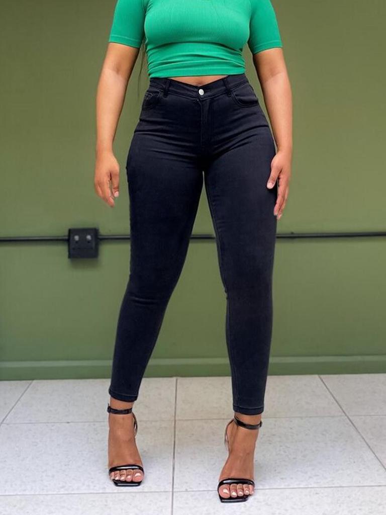 Women's High Stretch Black and White Skinny Denim Jeans - Plus Size