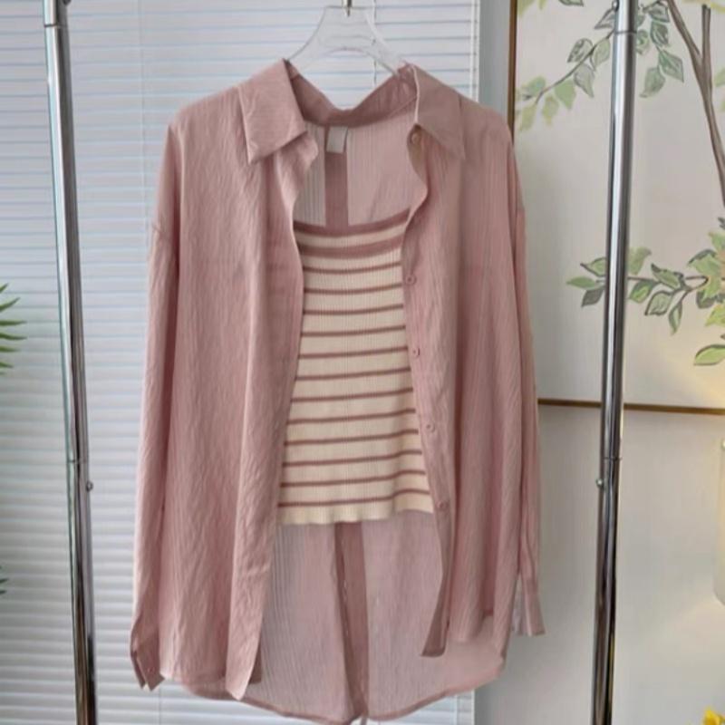 New Style 2 PCS Sun Protection Shirt +vest Women's Loose Thin Outerwear Summer 2026 New Style Slimming Trendy Collar Long Sleeve