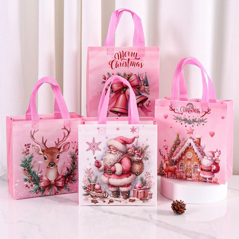 4/8pcs Christmas Gift Bag Santa Non-Woven Bag Christmas Decorations For Home 2026 Xmas Navidad Noel Gifts New Year Packaging Bag