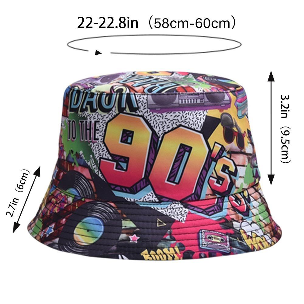 80s 90s Beach Fishing Hat Double-side Print Cap Retro Reversible Fisherman Hat  Men Women