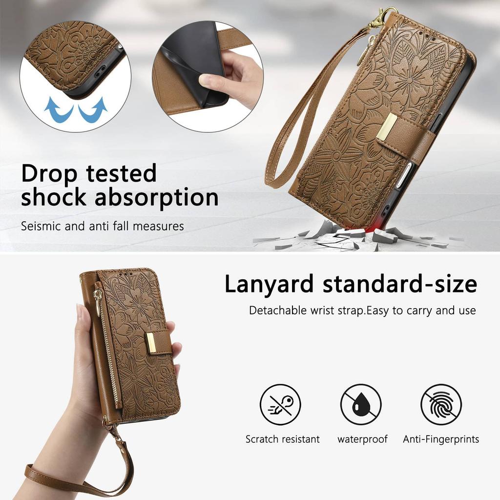 Wallet Case for Samsung Galaxy S25 Edge S25 S24 Ultra S24 FE Lanyard Zipper Dual Card Holder Flip Stand Magnetic Buckle Cover