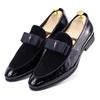 Fashion Handmade Men's Genuine Leather Patent Suede Loafers Patchwork Bow Tie Dress Shoes for Wedding Banquet Formal Occasions