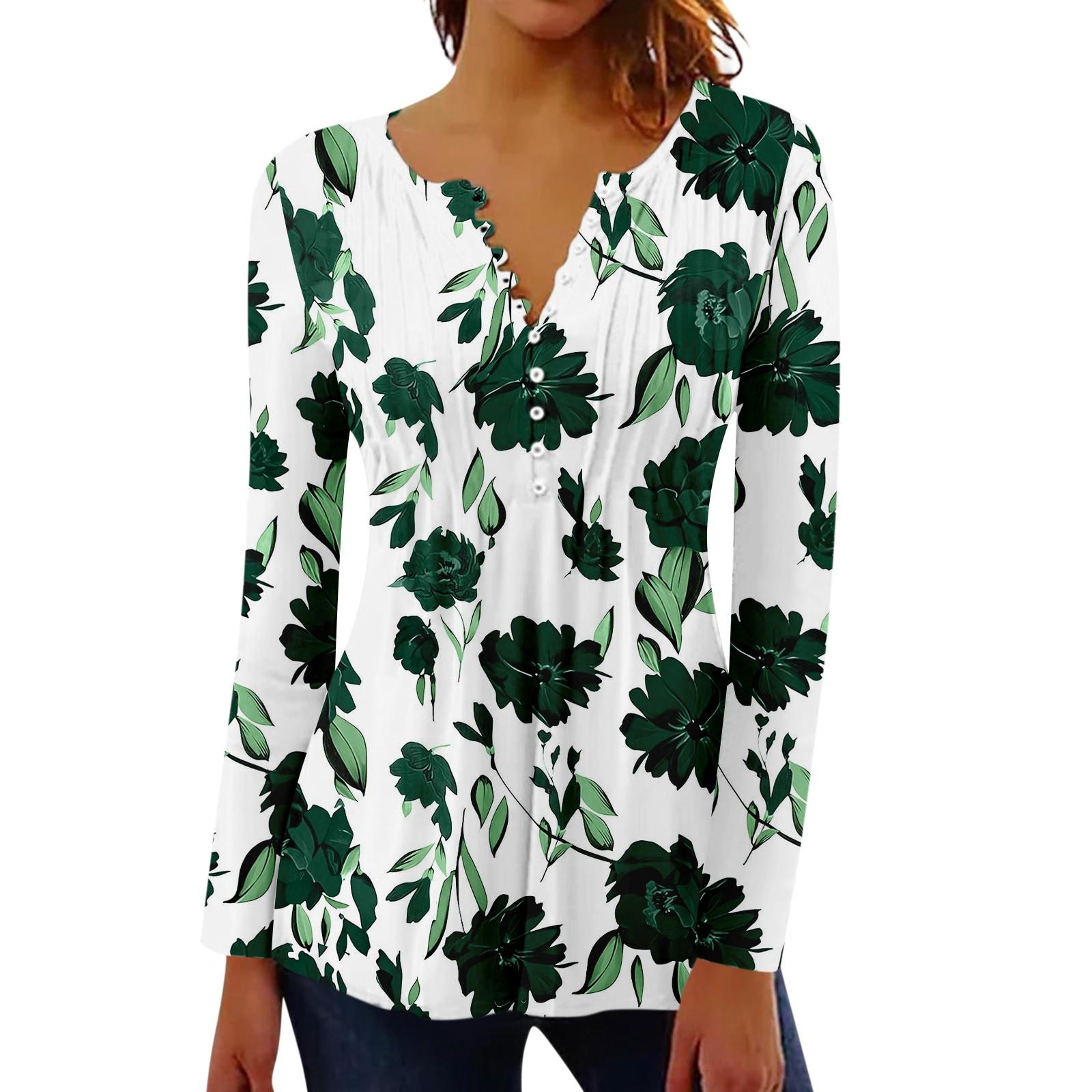 

Women s Pleated Button Retro Floral Print Top XXL