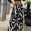 Damenhose Übergroße Weite Beinhose Elastische Hohe Taille Freizeithose Retro Print Loose Fit Lange Hose Streetwear