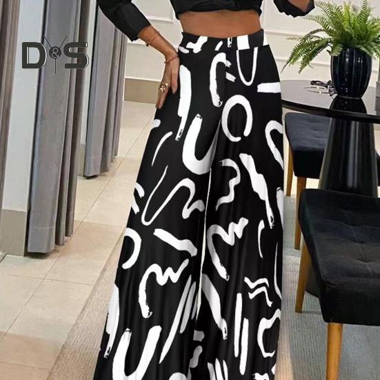 Dámské Kalhoty Oversized Široká noha Elastická Vysoký pas Ležérní Kalhoty Retro tisk Volný střih Dlouhé kalhoty Streetwear