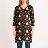 Womens's Fashion Casual Halloween Print V-neck Mid Length Pocket 3/4 Sleeve Top