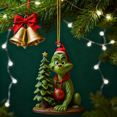 Grüner Elf Weihnachtsbaumschmuck 2D Flach Acryl Auto Rückspiegel Anhänger Cartoon Elf Weihnachtsbaum Hängeanhänger für Feiertagsbaum Fenster Wanddeko