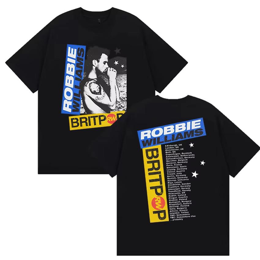 Robbie Williams Rw Album 2025 Merch TShirt Men s Hip Hop Rock Gothic Short Sleeve T-shirt Unisex Retro Daily Wear Cool Top 4XL