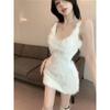 Winter Backless White Solid Color Fur Stylish Design Sling Hip-wrapped Slim Fit Temperament Dress