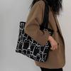Women Canvas Bag Cat Pattern Zipper Design Tote Bag Large Capacity Japanese Style Lightweight Shoulder Bag