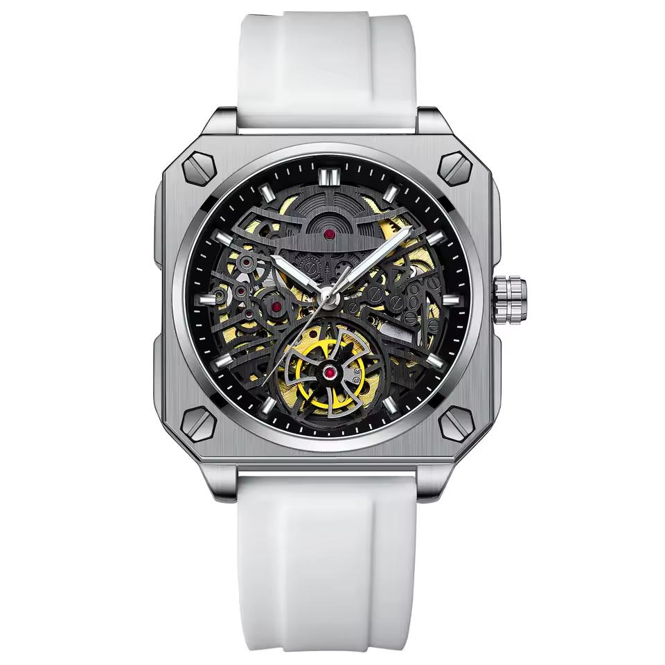 High-End Herrenuhr Skelett Mechanische Uhr Luxus Quadratisch Edelstahlarmband Automatisch Selbstaufziehend Wasserdicht Lumin
