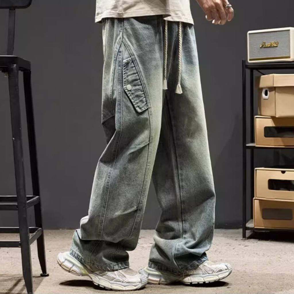 Hong Kong Style American Straight High Street Jeans Boys Autumn Loose Large Size Trendy High Street Men Long Pants Men