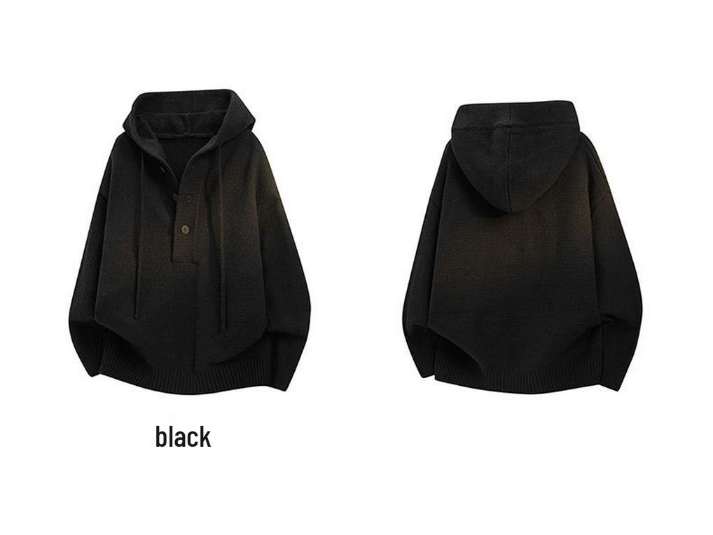 Men's Autumn Solid Color Hooded Knit Sweater - Casual Long Sleeve Warm Pullover for Teens