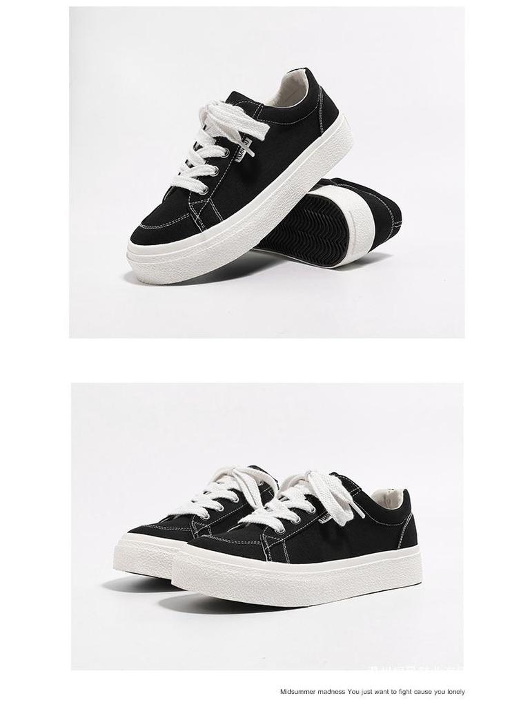 Men's 2025 Spring Black Canvas Thick-Soled Sneakers - Casual & Versatile for Students and Couples