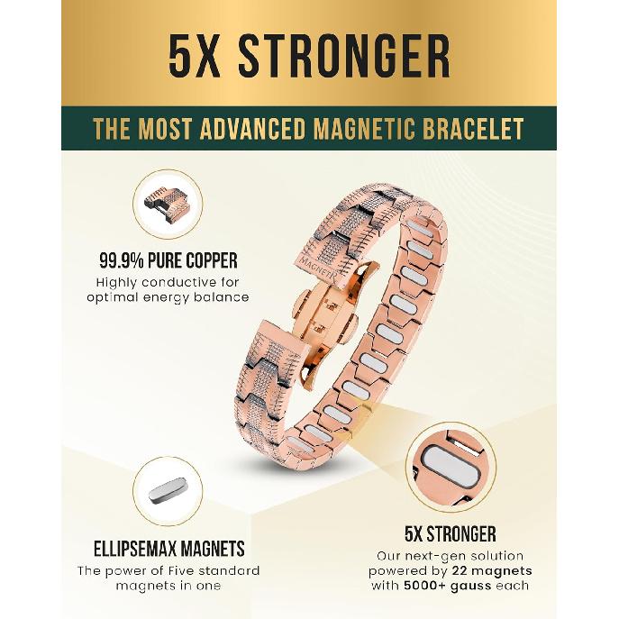 MagnetRX® Copper Bracelet for Men - EllipseMAX 5X Strength 5,000 Gauss Magnets - Premium Mens Copper Bracelet with Adjustable Length (Tire Track)