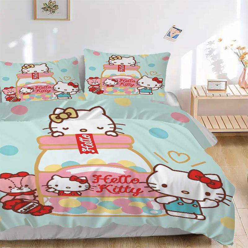 

3 шт. Набор стеганых одеял с принтом Hello Kitty Конфетная бутылочка Мягкое и удобное пододеяльник для спальни, гостевой комнаты Комплект постельного белья W039 135x200cm