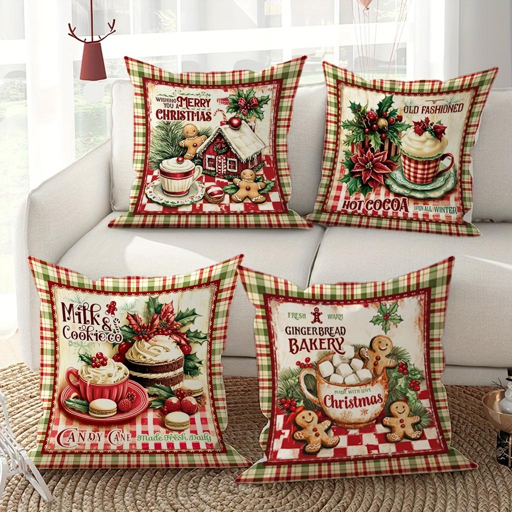 Christmas Decoration Pillow Cover with Gingerbread Pastry Old-fashioned Style Design Home Living Room Sofa Cushion Cover